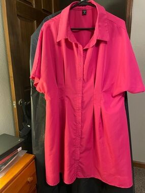SHEIN Hot Pink Button-Up Blouse